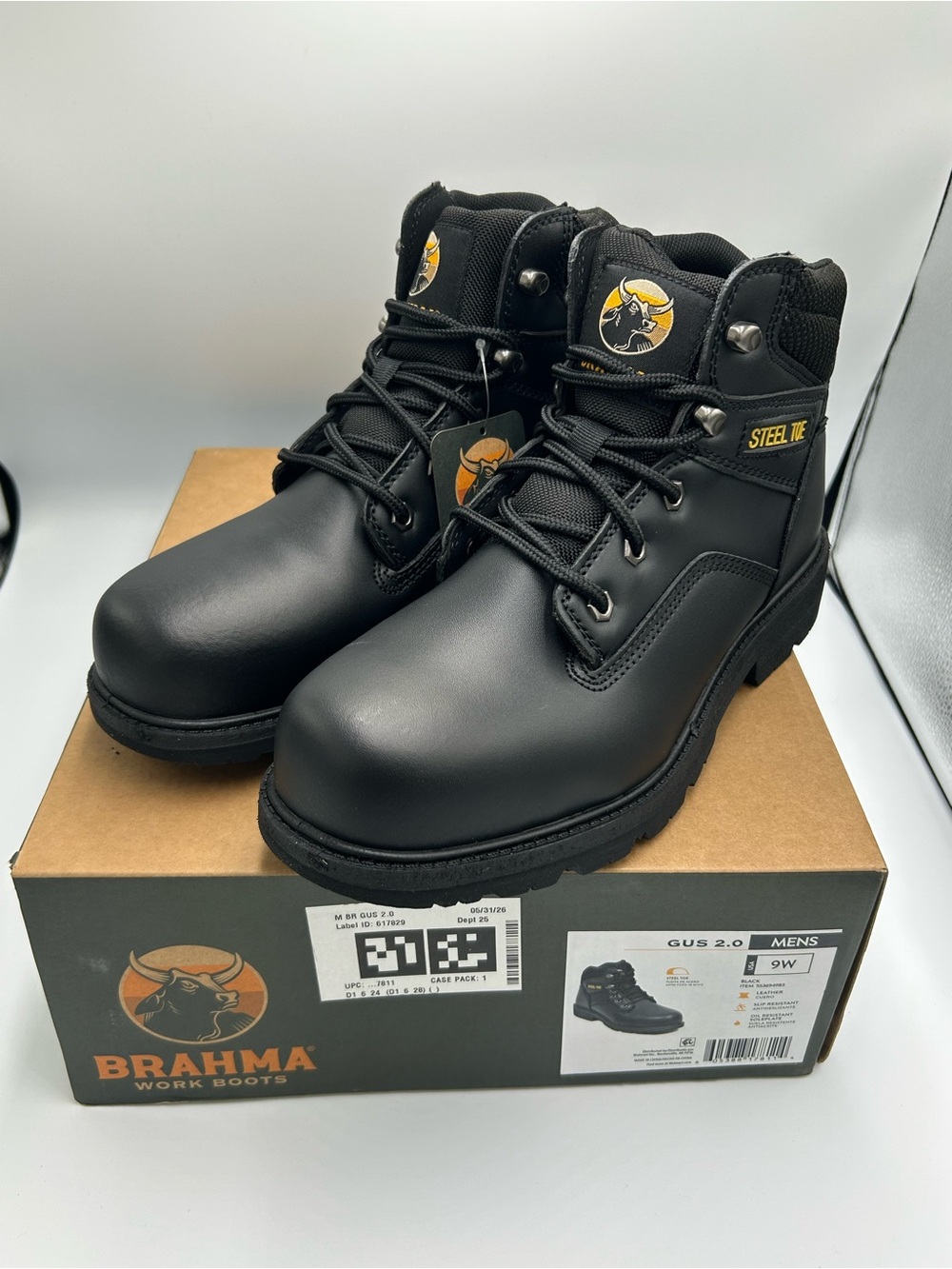 Brahma Work Boots Steel Toe Gus 2.0 Men’s Size 9W Wide Leather Black